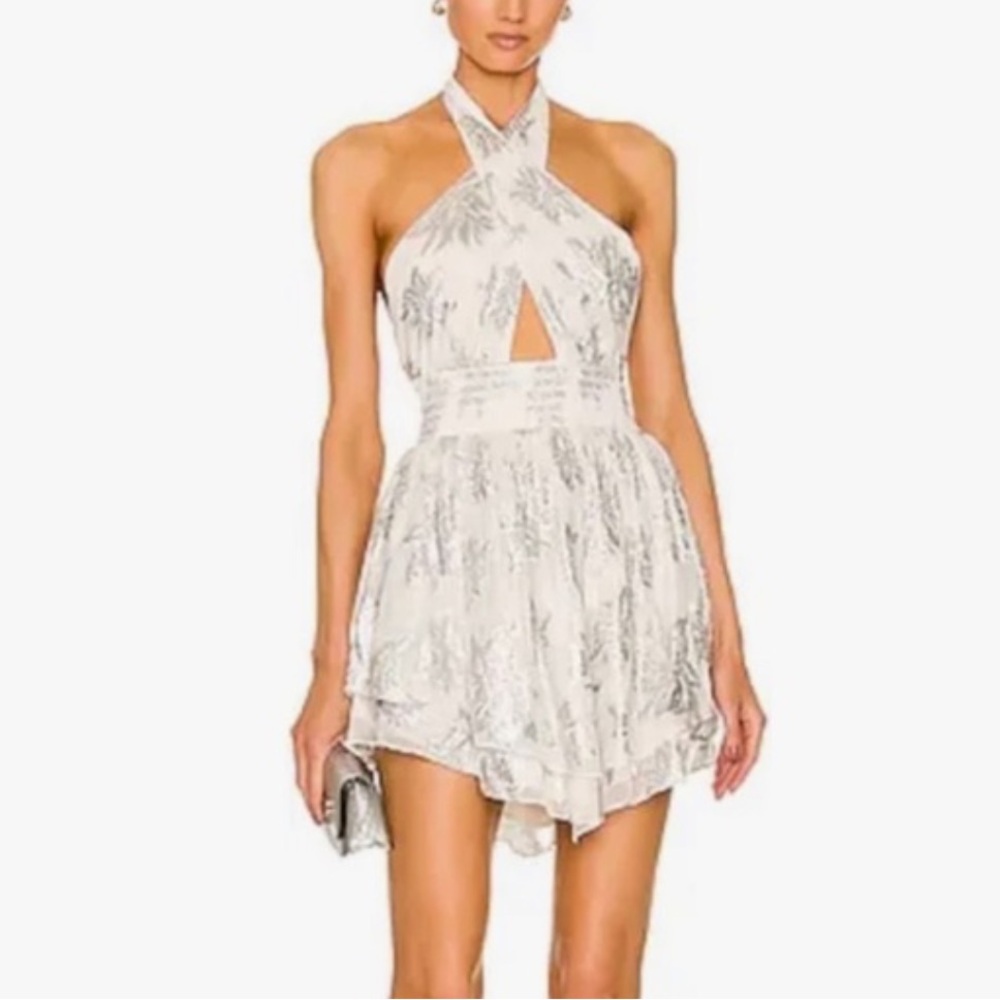 Rococo Sand Metallic Halter Minidress
